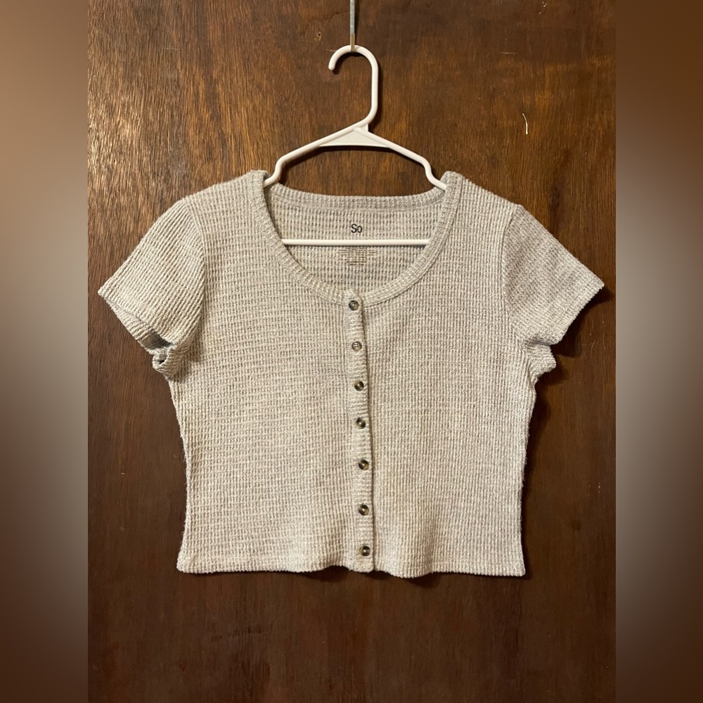 Grey Knitted Cropped Shirt